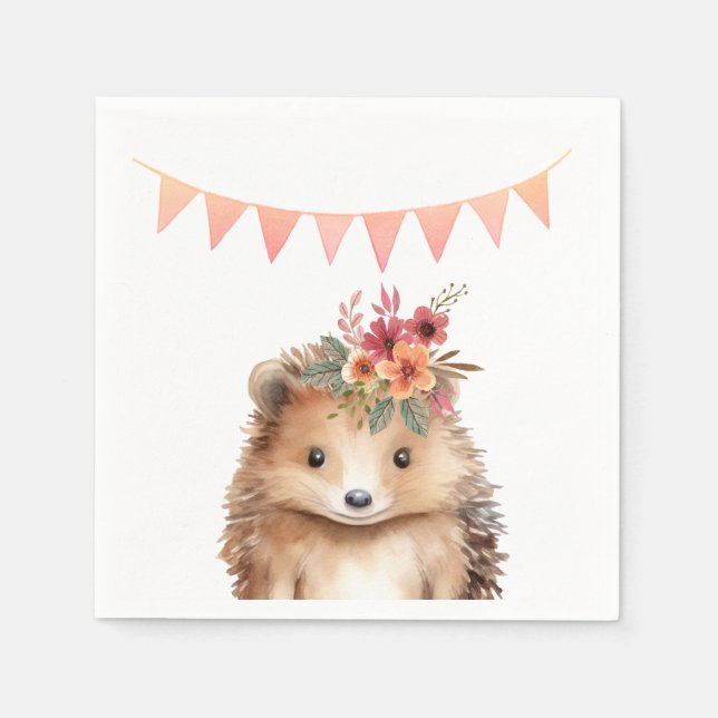 Guardanapo De Papel Girly hedgehog, aniversário de criança (Frente)