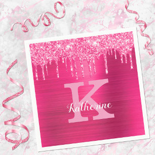 Guardanapo De Papel Girly Hot Pink Glitter Drives Glam Nome do Monogra
