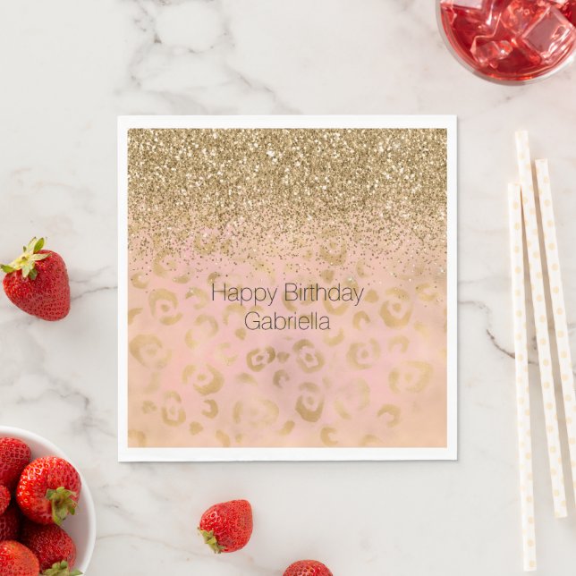 Guardanapo De Papel Girly Peach Dourada Leopard Glitter (Insitu)