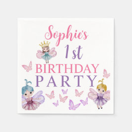 Guardanapo De Papel Girly Pink & Purple Fairy Princess Birday