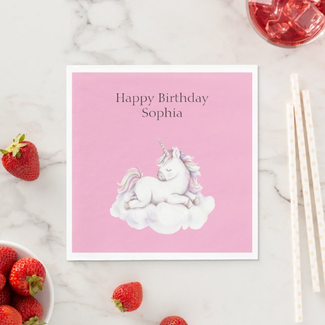 Guardanapo De Papel Girly Pink Unicorn on Cloud Birthday (Insitu)