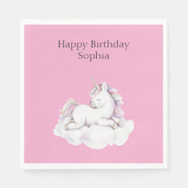 Guardanapo De Papel Girly Pink Unicorn on Cloud Birthday