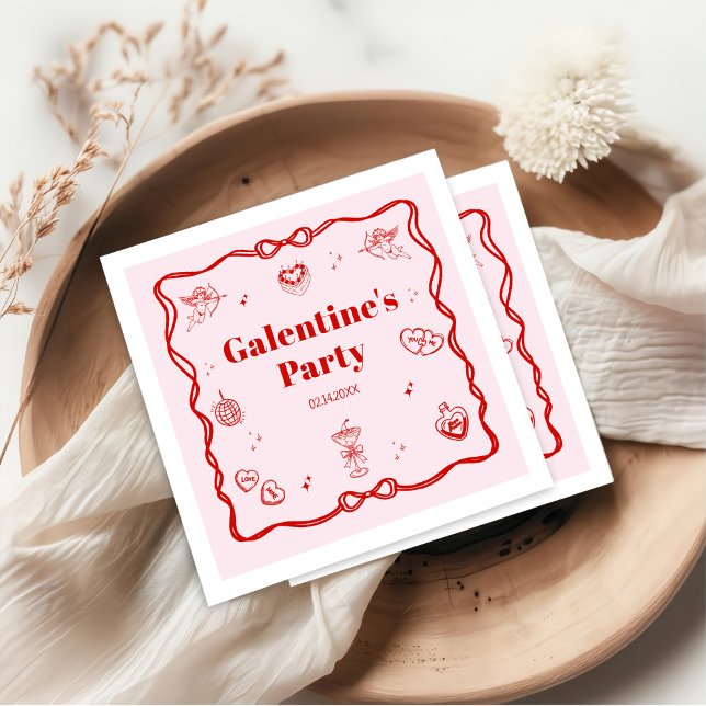 Guardanapo De Papel Girly Red Coquette Galentine's Party (Criador carregado)