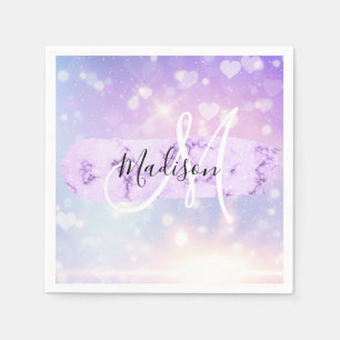 Guardanapo De Papel Girly Sparkly Unicorn Rainbow Hearts Monograma