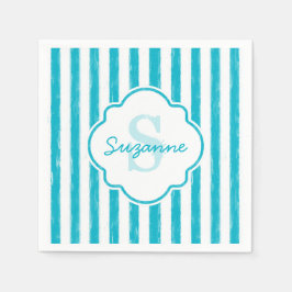 Guardanapo De Papel Girly Turquoise Pains Stripes Monograma e Nome