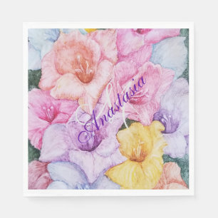 GUARDANAPO DE PAPEL GLADIOLA GLAMOROSO FLORESCE O PARTIDO DO MONOGRAMA