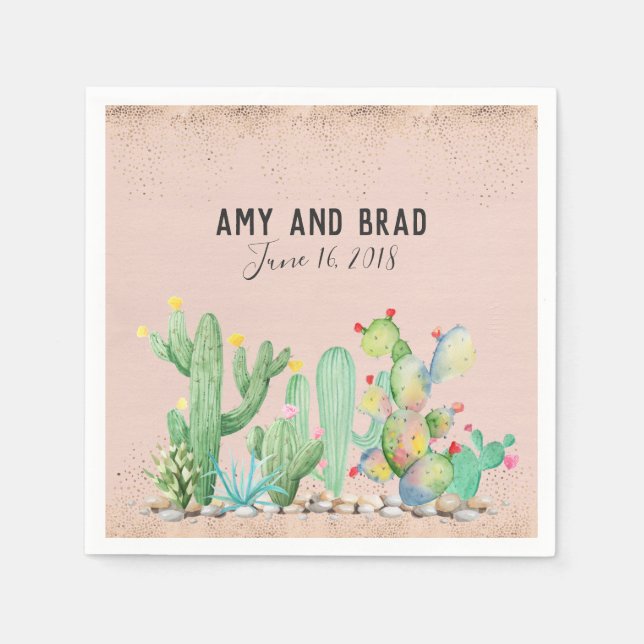 Guardanapo De Papel Glam Cactus Wedding Napkin (Frente)