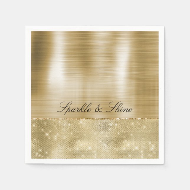 Guardanapo De Papel Glam Champagne Dourada Glitzy Sparkle (Frente)