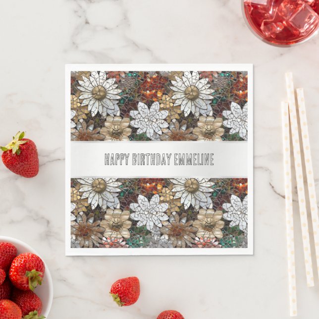 Guardanapo De Papel Glam Champagne Dourado Flores Brancas Vermelhas (Insitu)