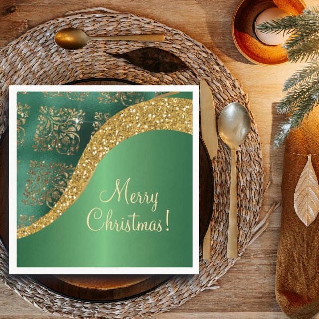 Guardanapo De Papel Glam Dourado Brilho Metálico Verde Festivo (Criador carregado)