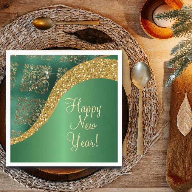 Guardanapo De Papel Glam Dourado Brilho Metálico Verde Festivo (Criador carregado)