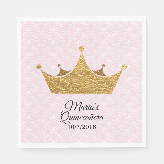 Guardanapo De Papel Glam Dourado Crown Quinceañera Napkins (Frente)