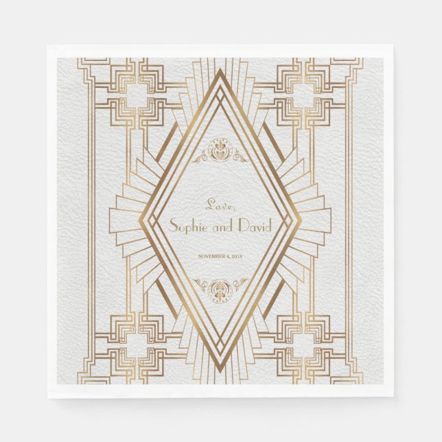 Guardanapo De Papel Glam Dourado e Excelente Branco Casamento Gatsby (Frente)