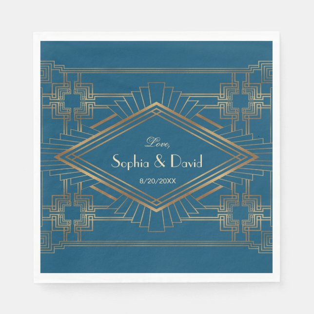 Guardanapo De Papel Glam Dourado Excelente Gatsby Ocean Blue Weding (Frente)