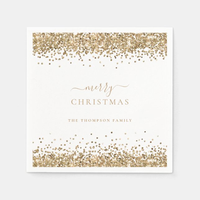 Guardanapo De Papel Glam Dourado Glitter White Name Feliz Natal (Frente)