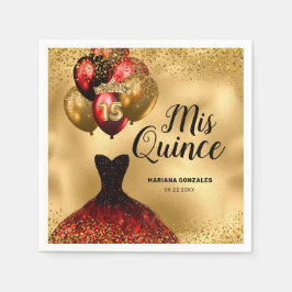 Guardanapo De Papel Glam Dourado Red Glitter Quinceanera Mis Quince