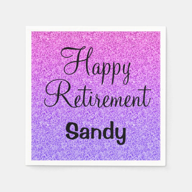 Guardanapo De Papel Glam Happy Retirement Ombre Roxo Glitter Sparkle (Frente)