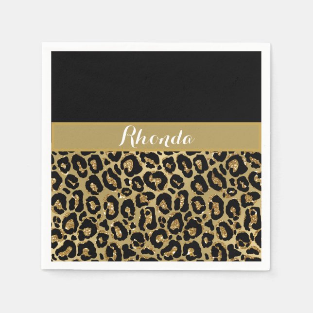 Guardanapo De Papel Glam Leopard Imprime Glitter Elegante Aniversário (Frente)