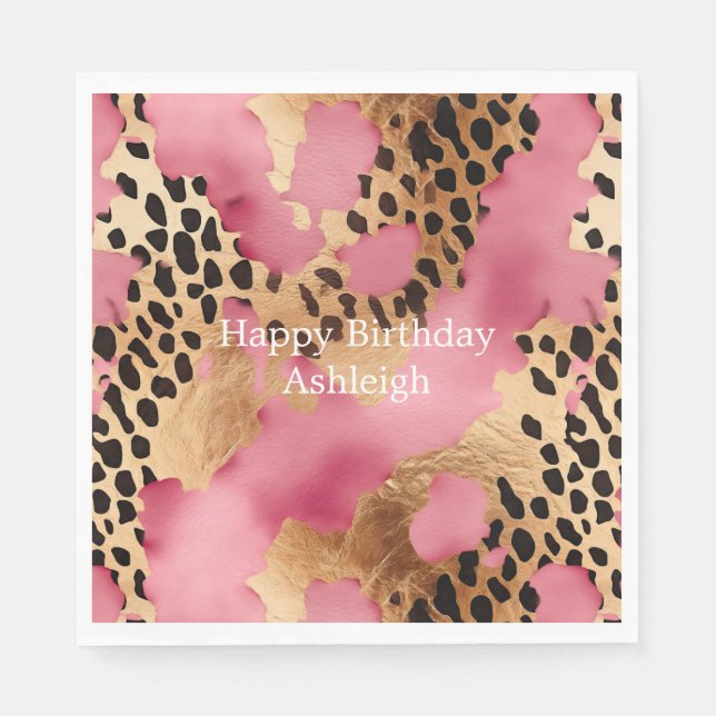 Guardanapo De Papel Glam Leopardo Dourado rosa (Frente)