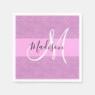Guardanapo De Papel Glam Lilac Metálico Rosa Honeycomb Monograma Nome