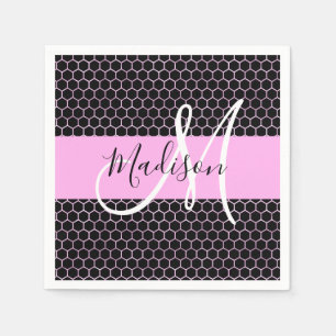 Guardanapo De Papel Glam Metalizado Preto Mel Rosa favo de mel Monogra