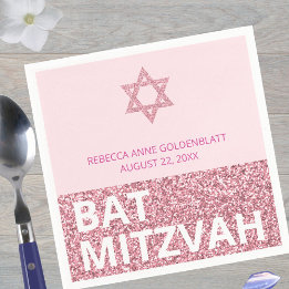 Guardanapo De Papel Glam Pink Chic Elegante Religioso Bat Mitzvah