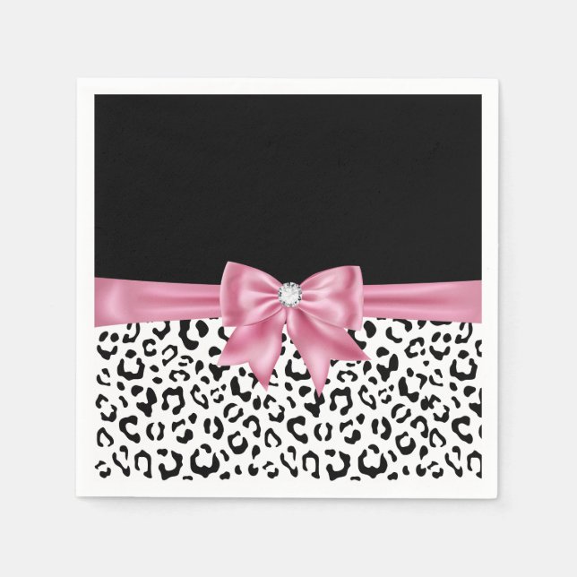 Guardanapo De Papel Glam Pink Diamond Black Snow Lepard (Frente)