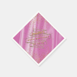 Guardanapo De Papel Glam Pink Satin Dourada Glitter Confetti Aniversár