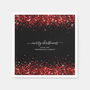 Guardanapo De Papel Glam Red Glitter Name Merry Christmas Black