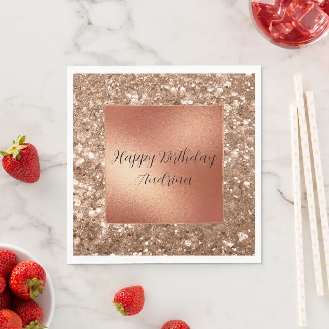 Guardanapo De Papel Glam Rosa Dourado Chunky Glitter (Insitu)