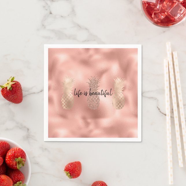 Guardanapo De Papel Glam Rosa Glitz Dourado Abacaxis tropical (Insitu)