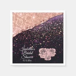 Guardanapo De Papel Glam Rose Blush Glitter Rosas Pretas
