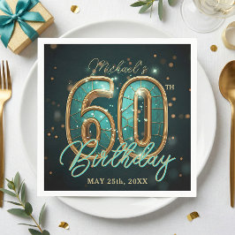 Guardanapo De Papel Glam Teal and Gold Elegant 60th Birthday Party