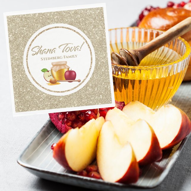 Guardanapo De Papel Glam White e Dourada judia Hebraica Rosh Hashanah (Criador carregado)