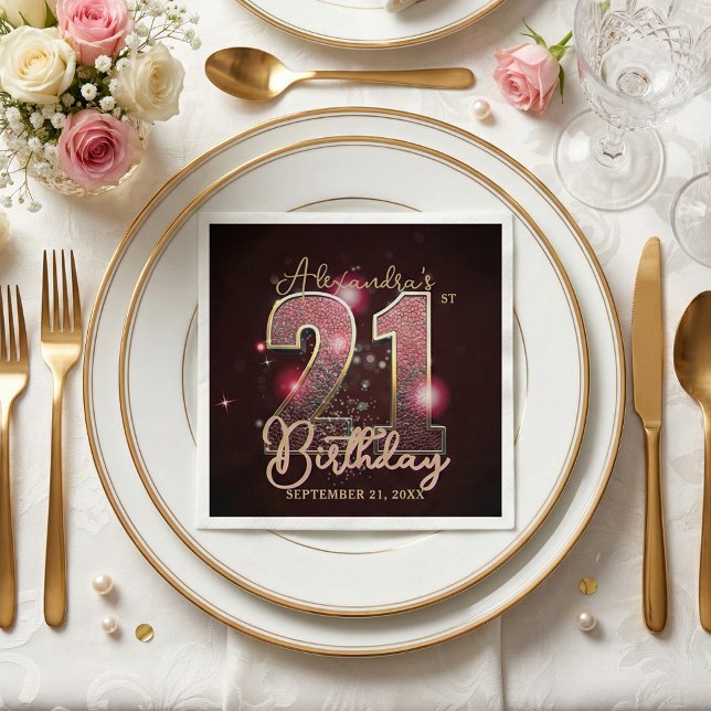 Guardanapo De Papel Glamorous 21st Birthday Rose Gold Pink Glitter (Criador carregado)