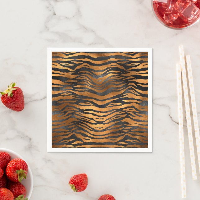 Guardanapo De Papel Glamorous Black Brown Tiger Strips Animal Print (Insitu)