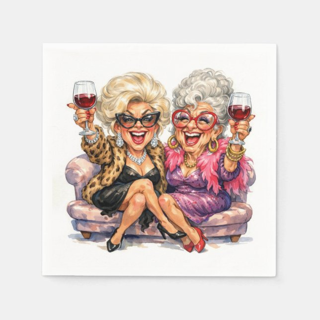 Guardanapo De Papel Glamorous Old Ladies With Red Wine (Frente)