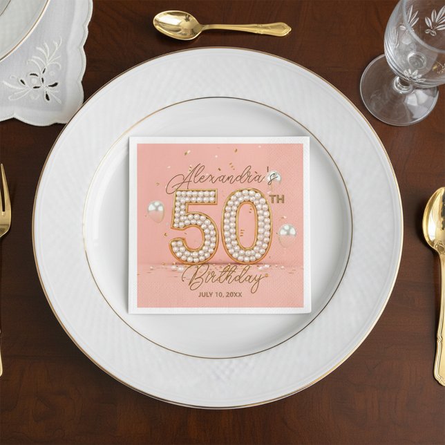 Guardanapo De Papel Glamorous Pearly Soft Pink and Gold 50th Birthday (Criador carregado)