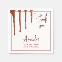 Guardanapo De Papel Glamorous Rosa, Glitter Dourado, Doce 16 Aniversár