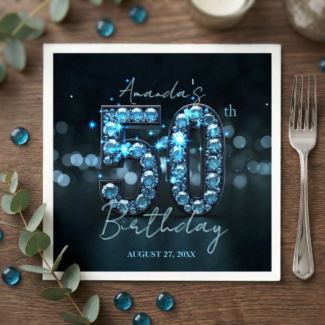 Guardanapo De Papel Glamorous Sparkly Teal Blue Diamonds 50th Birthday (Criador carregado)