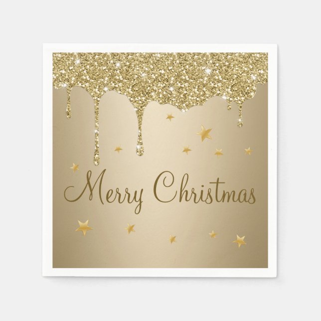 Guardanapo De Papel Gliteria natalícia pingando ouro e estrelas (Frente)
