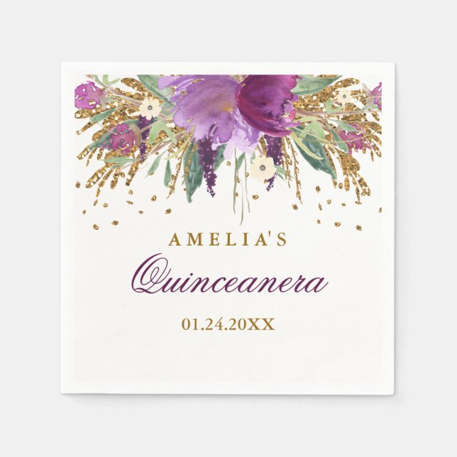 Guardanapo De Papel Glitter Ametist Quinceanera Napkin (Frente)