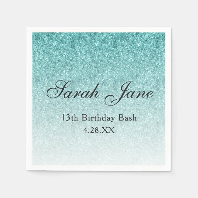 Guardanapo De Papel Glitter Azul Aqua Personalizado (Frente)