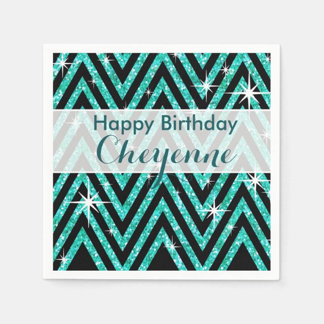 Guardanapo De Papel Glitter Chevron Bling Glam | cerceta (Frente)