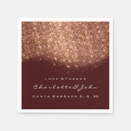 Guardanapo De Papel Glitter Copper Burgundy White Obrigado Nome