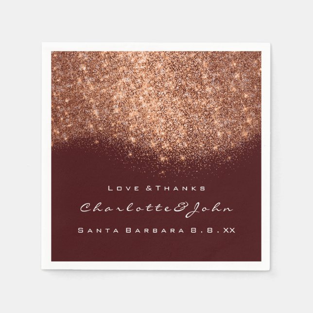 Guardanapo De Papel Glitter Copper Burgundy White Obrigado Nome (Frente)
