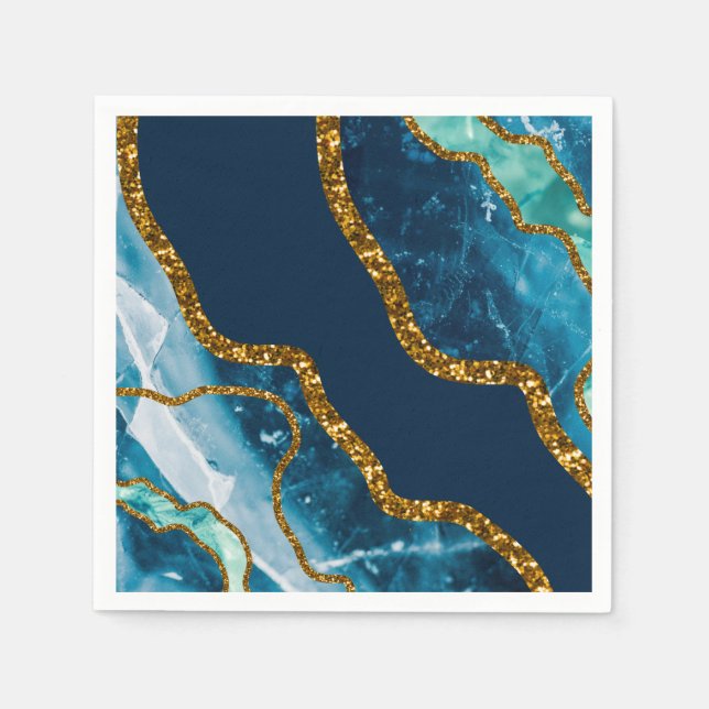 Guardanapo De Papel Glitter de Geodo de Agato Azul e Dourado (Frente)
