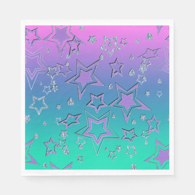 Guardanapo De Papel Glitter de gradiente natalício brilhando estrelas  (Frente)