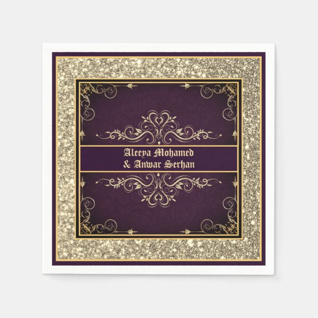 Guardanapo De Papel Glitter de Ornamentado Dourado Roxo Exótico Person (Frente)