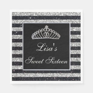 Guardanapo De Papel Glitter de Prata Negra-Chic Elegante Tiara Sweet 1